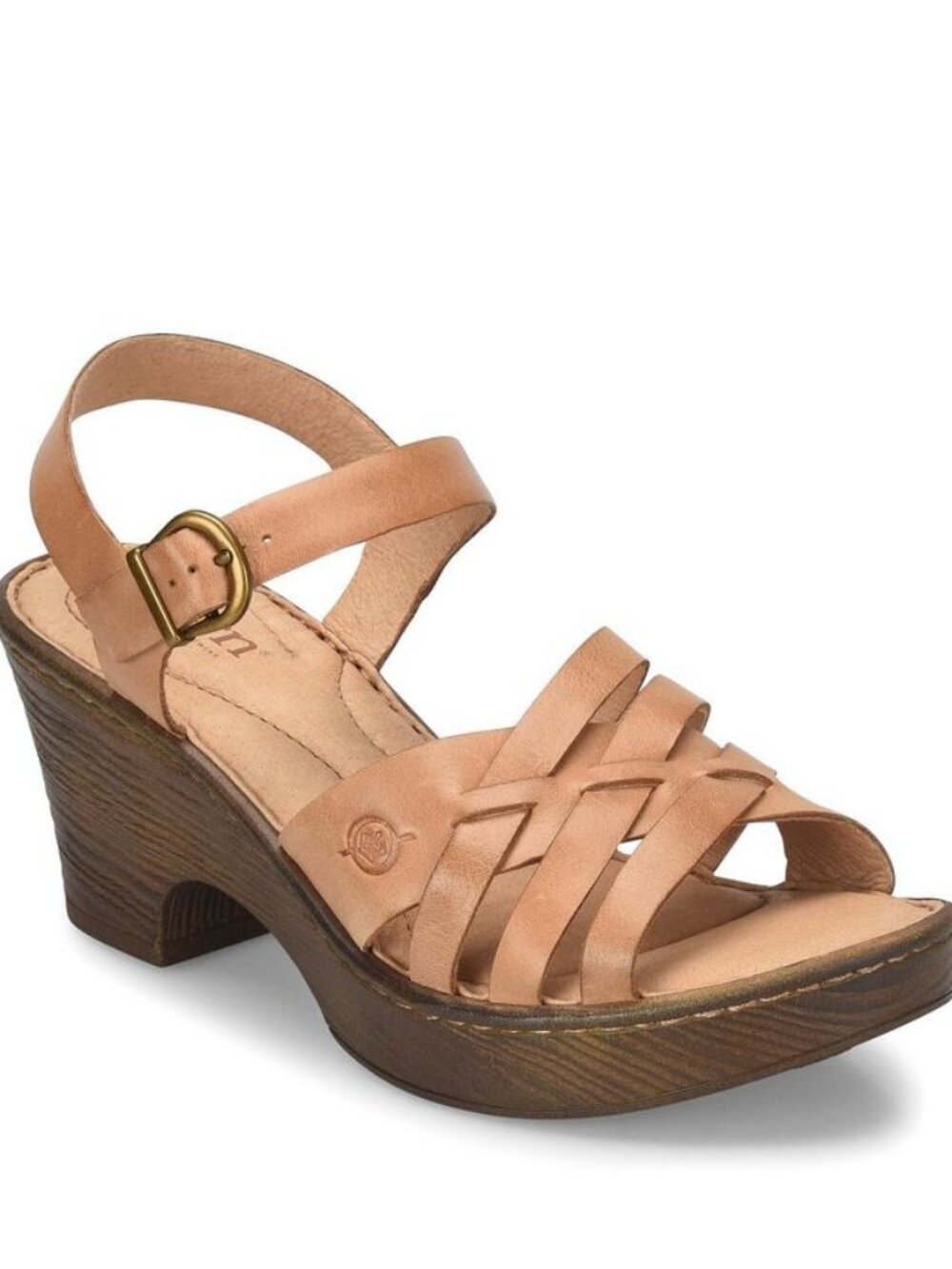 Born Angel tan sandal leather heels wood women 11